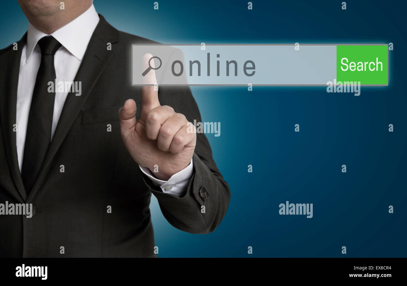 Online internet browser is operated by businessman. Stock Photo