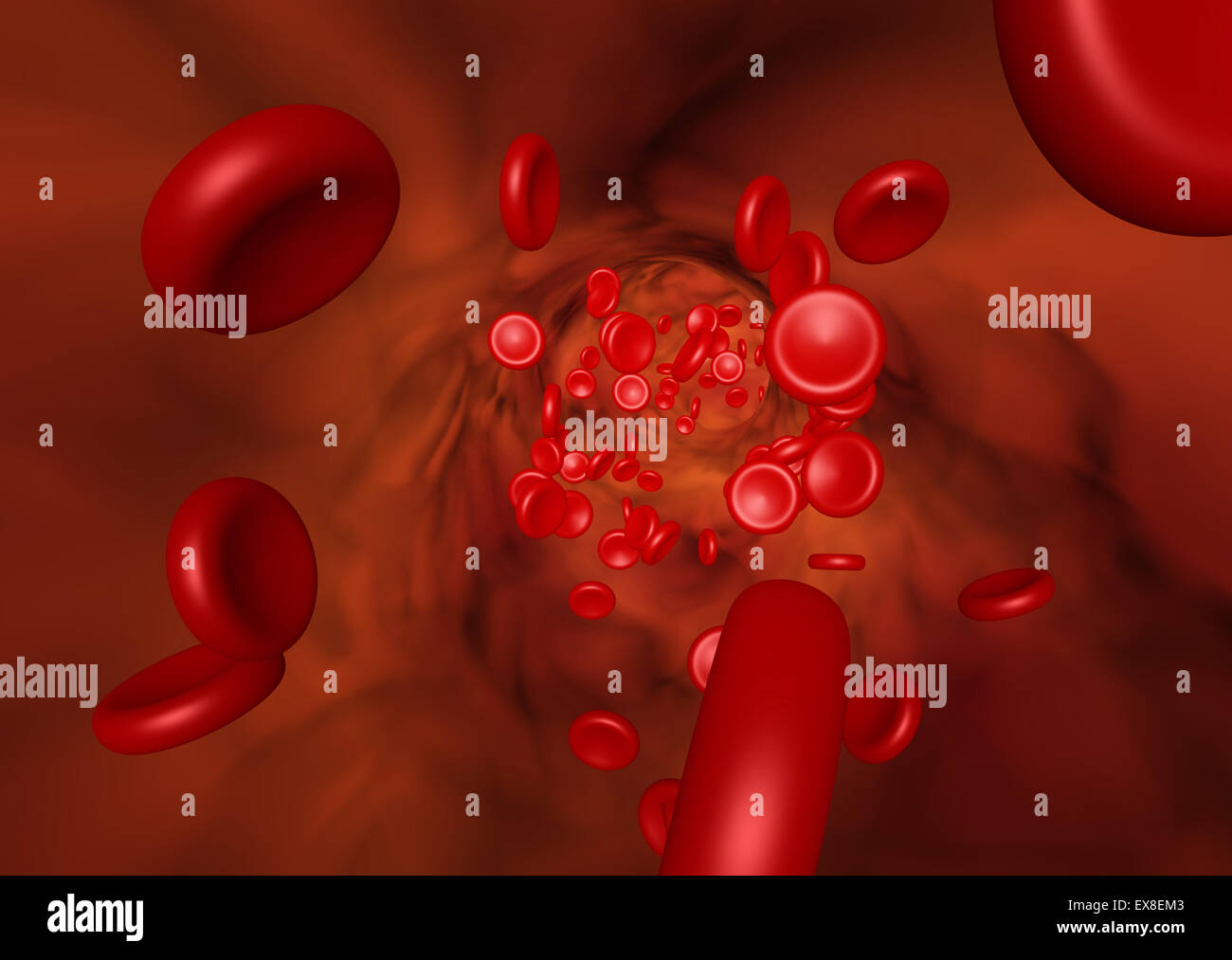 3D illustration showing the red blood cell flow Stock Photo