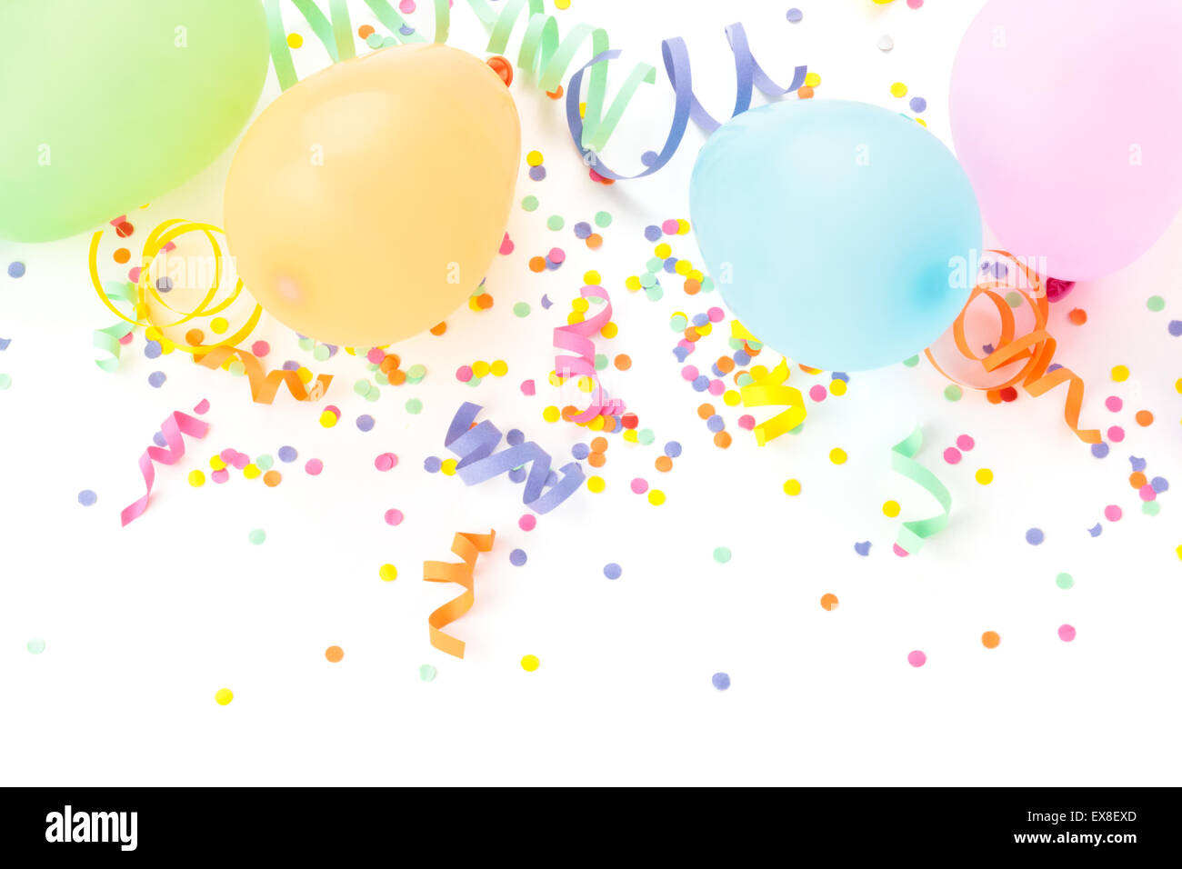 Balloons, streamers and confetti isolated on white background Stock ...