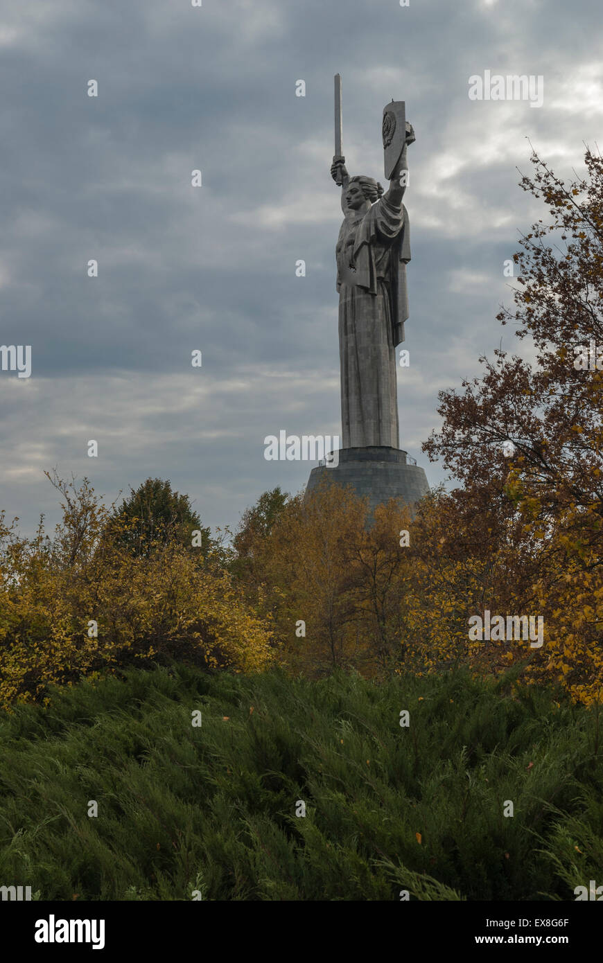 Rodina Mat, Statue of the Motherland, Kiev, Ukraine in Autumn Stock Photo