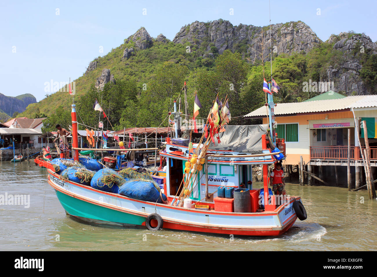 Colourful Fishing Boats In Ban Bang Pu Village, Sam Roi Yot N.P. Thailand Stock Photo