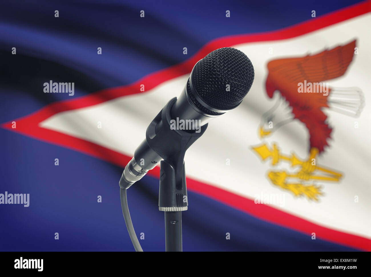 Microphone with national flag on background series - American Samoa Stock Photo