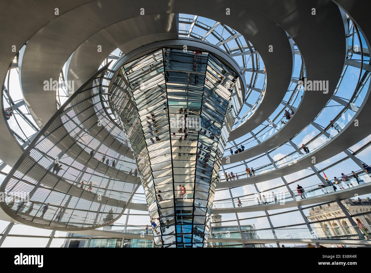 The glass dome above the Reichstag parliament building in Berlin Germany Stock Photo