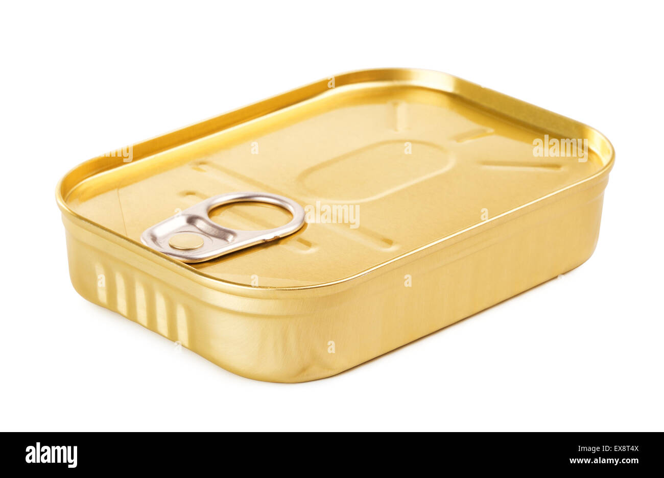 tincan with key, isolated on white background Stock Photo