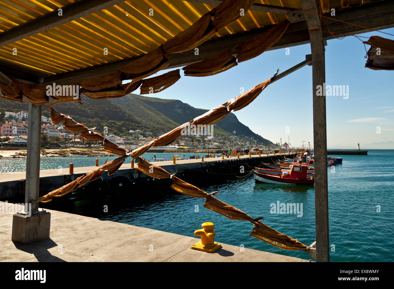 Drying fish in the open air on the docks at Kalk Bay, Cape Town South Africa Stock Photo