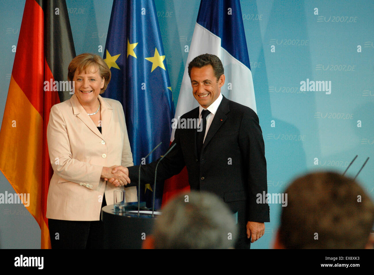 Angela Merkel, Nicolas Sarkozy - Antrittsbesuch des neuen franzoesischen Praesidenten bei der deutschen Bundeskanzlerin, 16. Mai Stock Photo