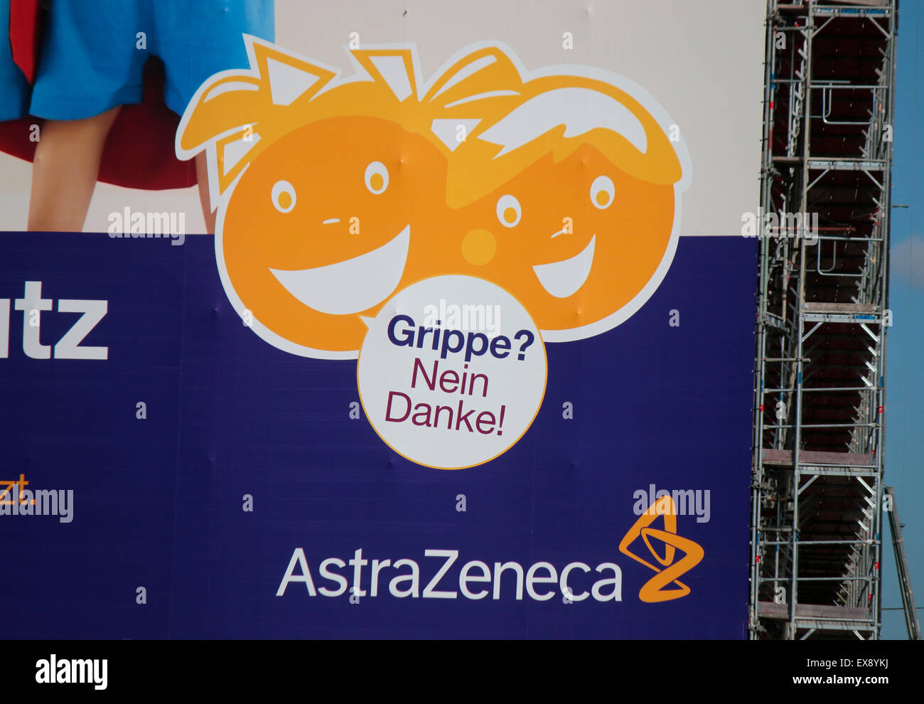 Grossplakat mit Werbung fuer Grippeimpfung mit dem Serum des Herstellers 'Astra Zeneca', Berlin. Stock Photo