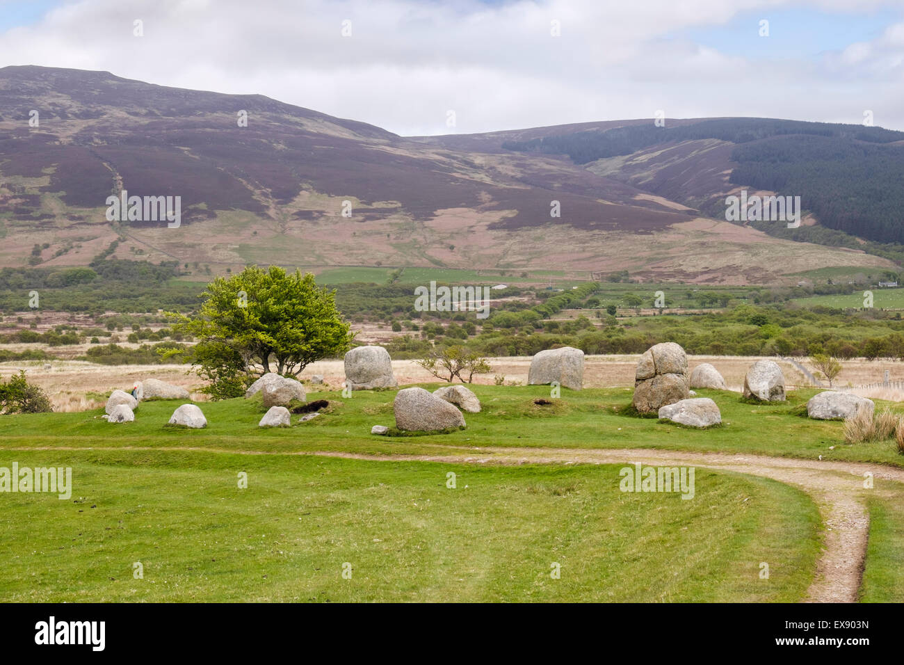 Fingal's Cauldron Seat double stone circle of granite boulders at Machrie Moor standing stones Machrie Isle of Arran Scotland UK Stock Photo