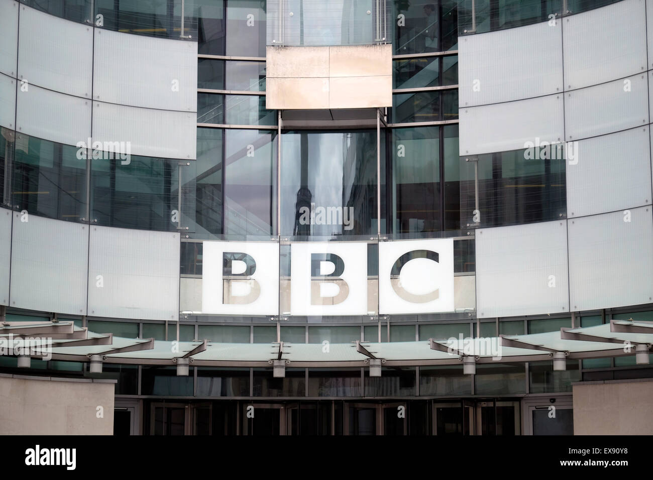A close-up view of BBC in central London Stock Photo
