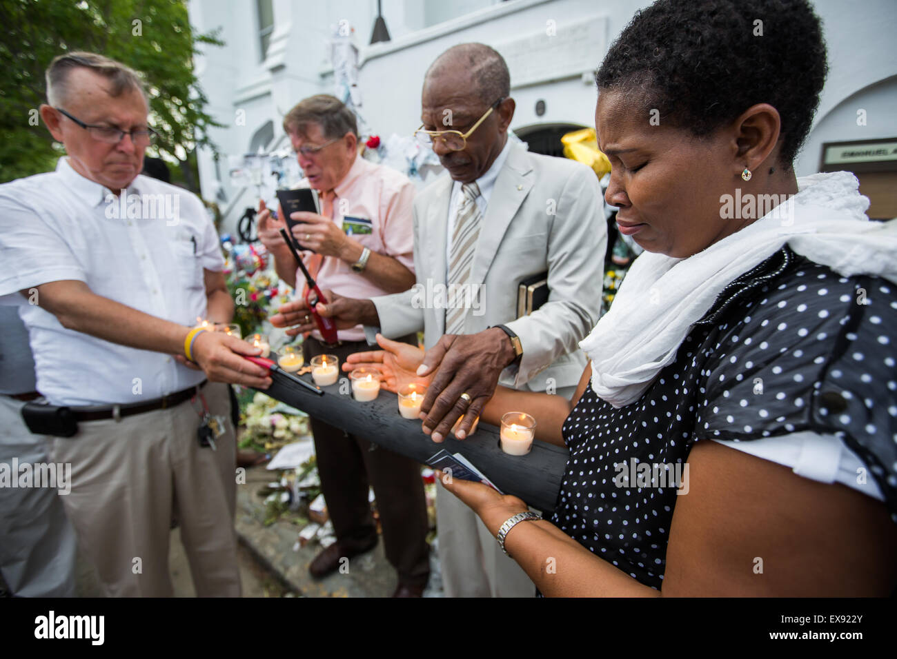 Memorial service in front of Emanuel AME Church in Charleston, S.C. Stock Photo