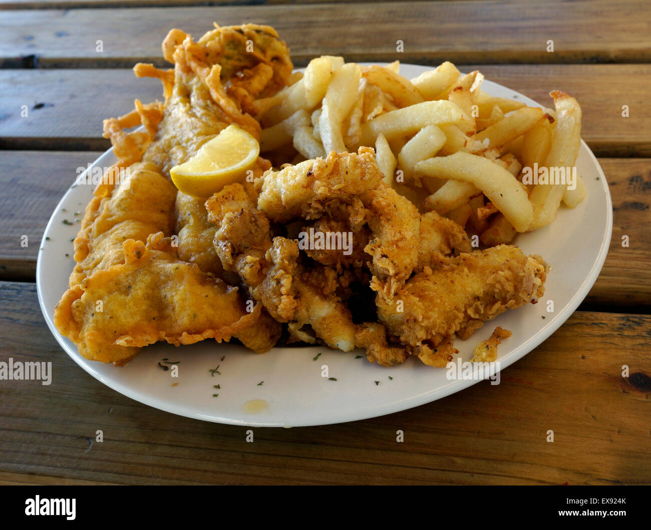 Fried fish & calamari at" Die Visvlekhuis" seafood restaurant in the