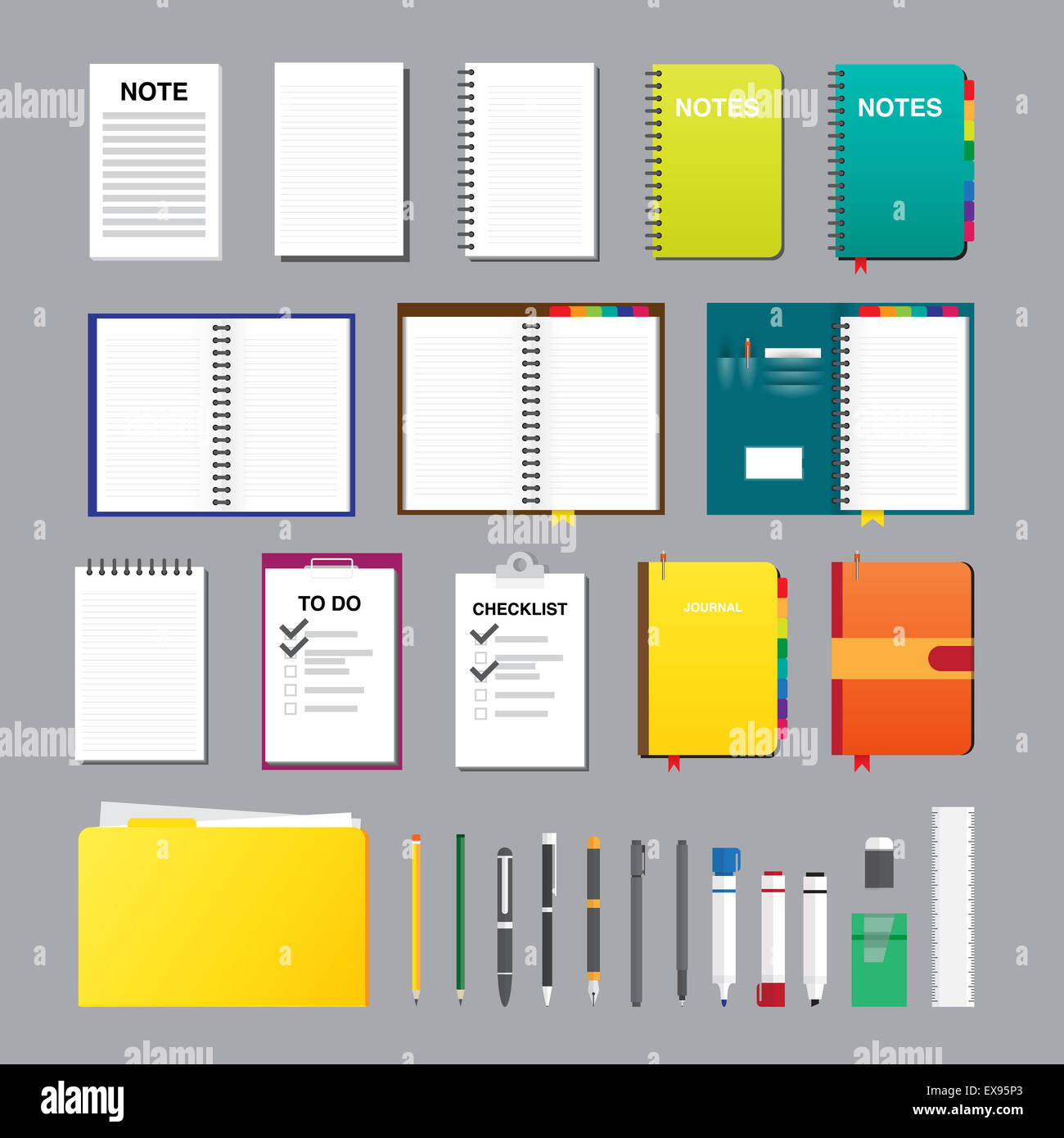 Vector illustration of notes flat design elements. Stock Photo