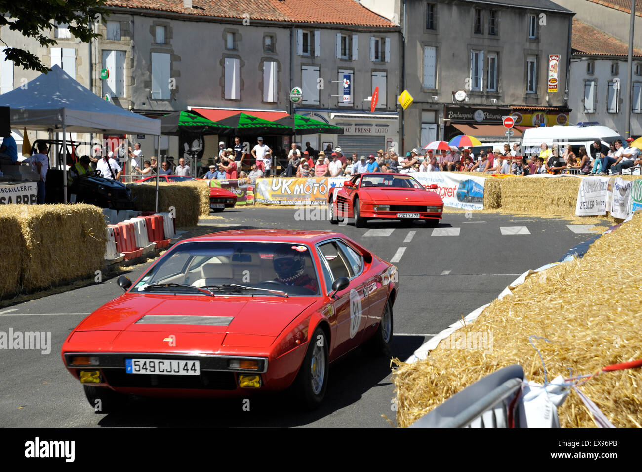 Ferrari Mondial and Ferrari Testarossa racing at the Bressuire historic grand prix France Stock Photo