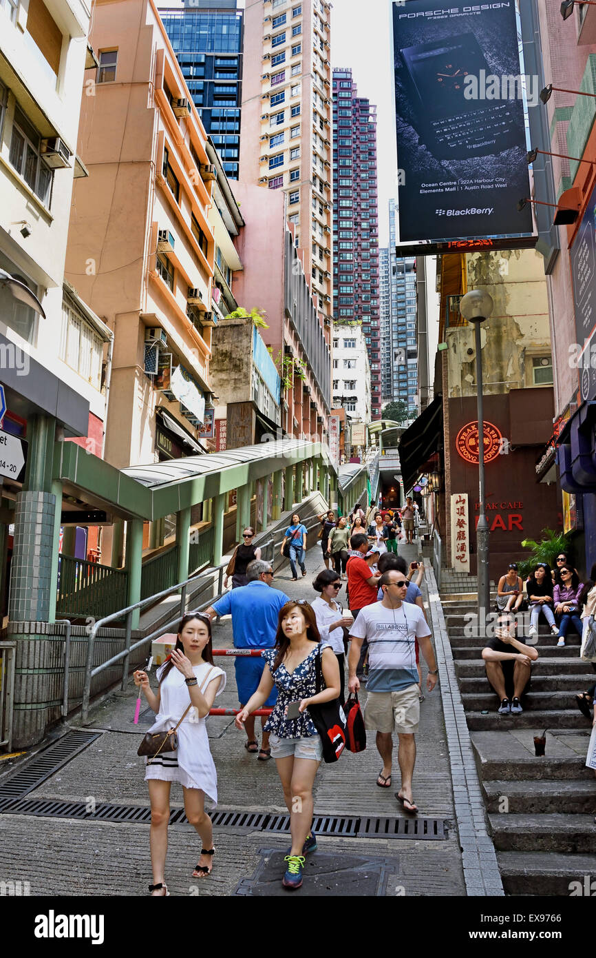 The Central Mid Levels escalator , walkway system in Hong Kong ( longest outdoor covered escalator system in the world 800 meters )  Hong Kong Island ( Central ) China Chinese Stock Photo