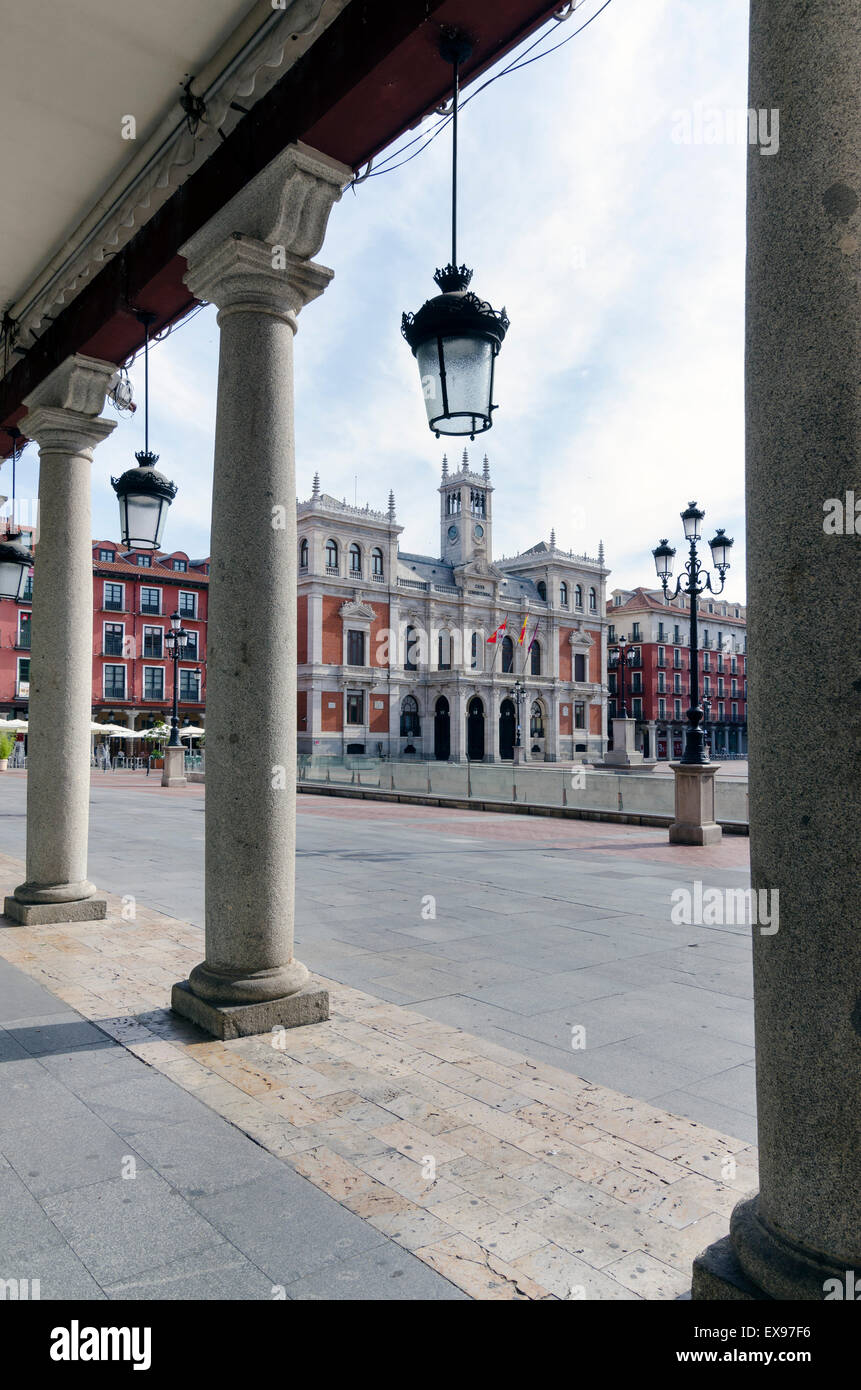 The Plaza Mayor and the city hall of Valladolid, Spain Stock Photo