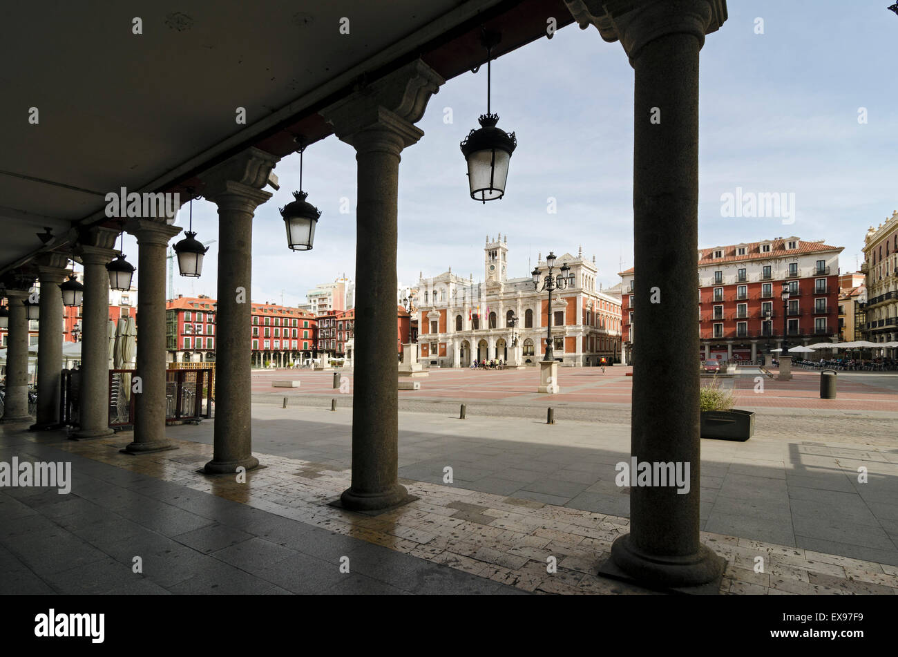 The Plaza Mayor and the city hall of Valladolid, Spain Stock Photo