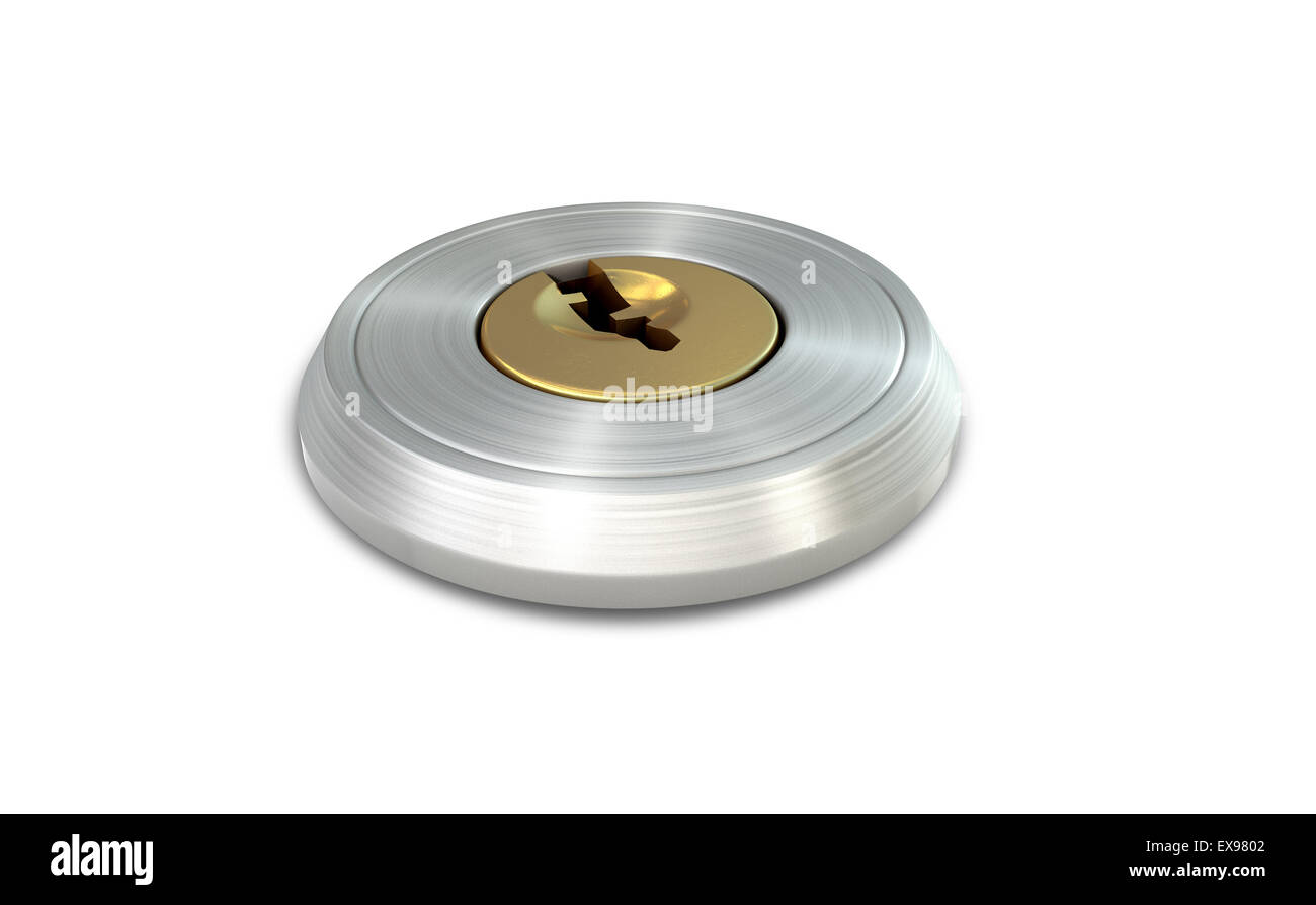 A dead bolt lock shield with an empty key slot on an isolated white