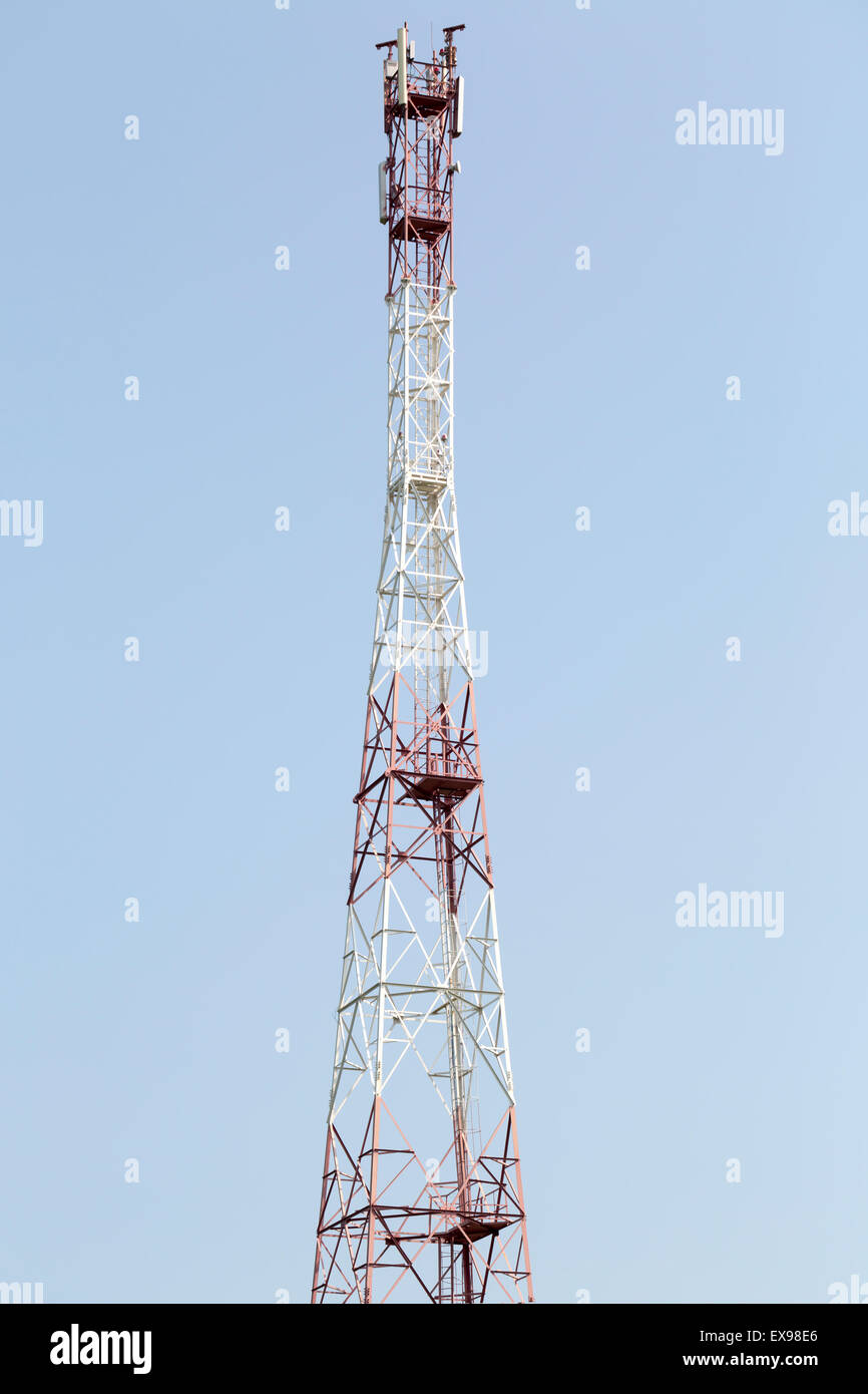Telecom cell tower and radio antenna GSM,LTE,CDMA Stock Photo