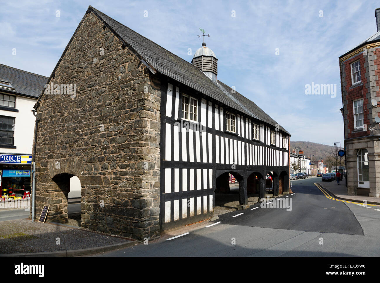 The Old Market Hall, Llanidloes, Powys, Wales Stock Photo