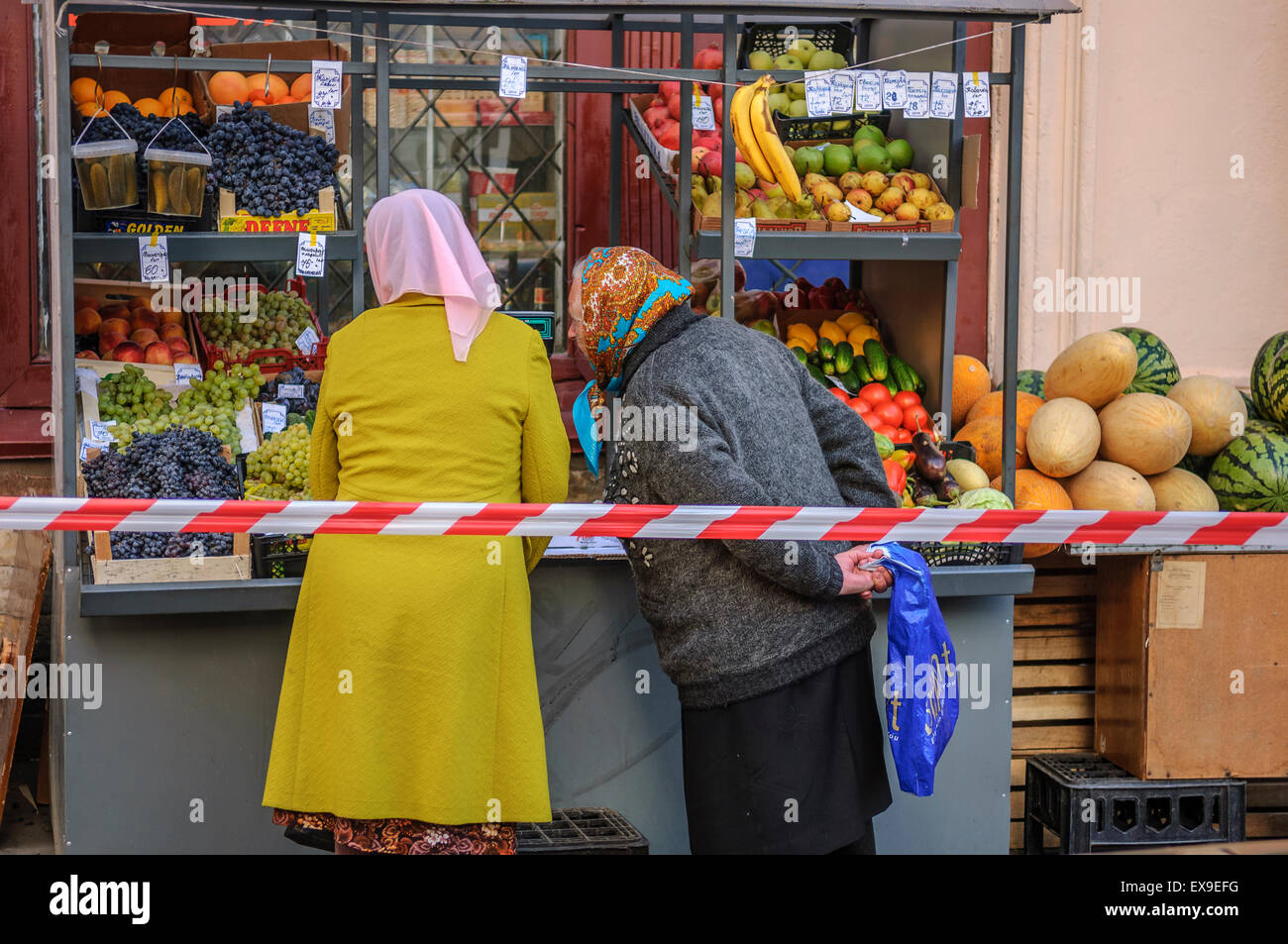 Russian women shoppers at a street market. St Petersburg. Russia Stock Photo