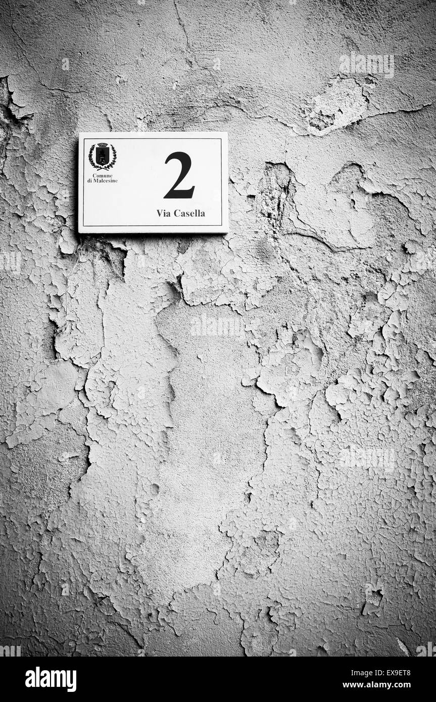 House number on a plaque outside a house in Malcesine, Lake Garda, Italy. Stock Photo