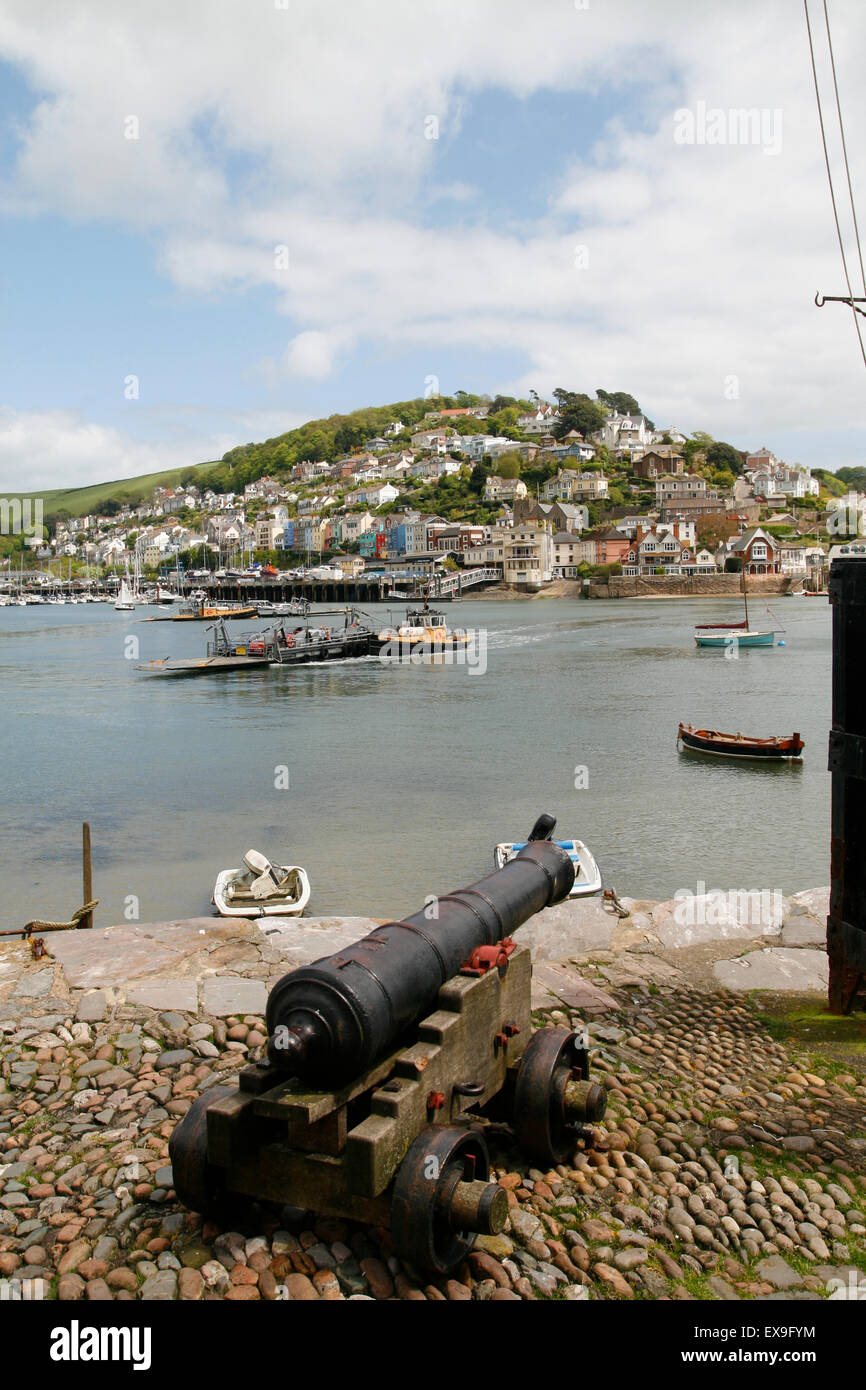 Cannon and view to Kingsbridge Dartmouth  Devon  Devonshire England UK Stock Photo