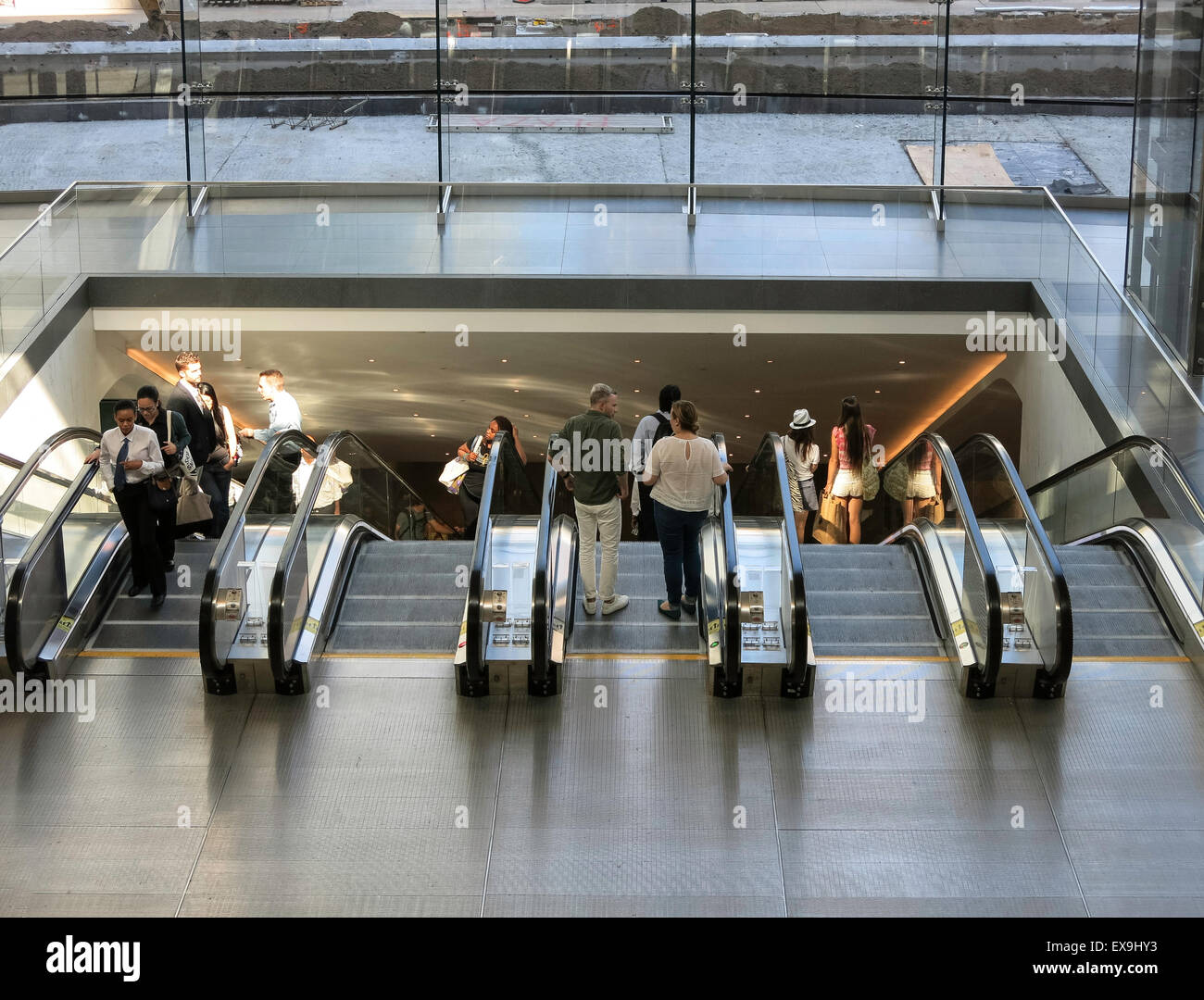 Bank of Escalators, Brookfield Place in Battery Park City, NYC, USA Stock Photo