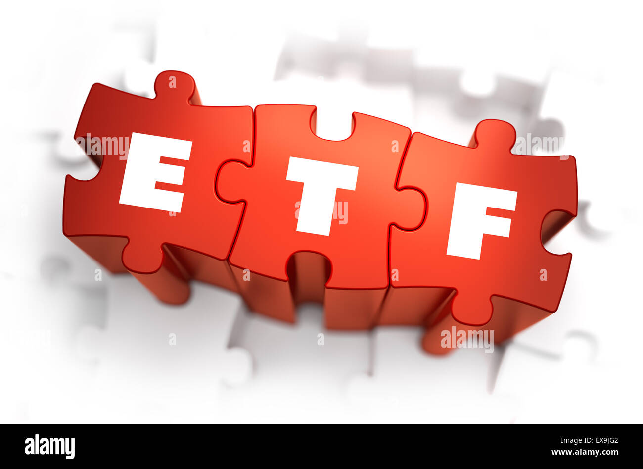 ETF - Text on Red Puzzles. Stock Photo