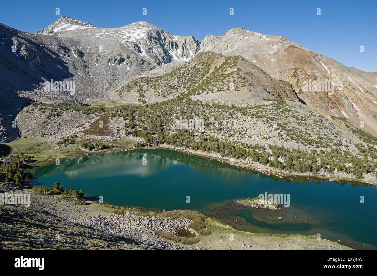 Green Lake and Vagabond Peak in the Sierra Nevada Mountains of California Stock Photo