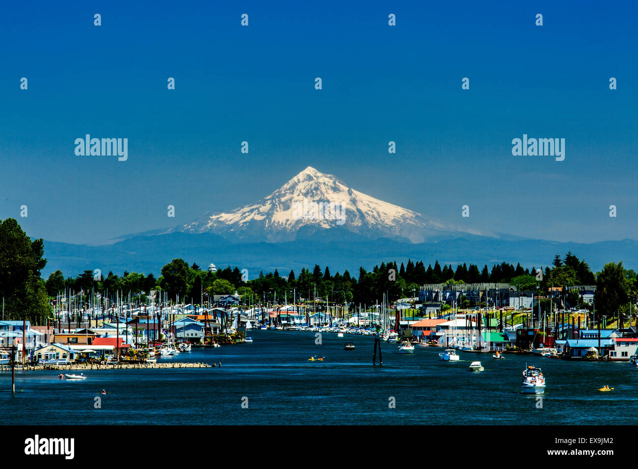 Mt Hood over Bridgeton Neighborhood in Portland, Or Stock Photo Alamy