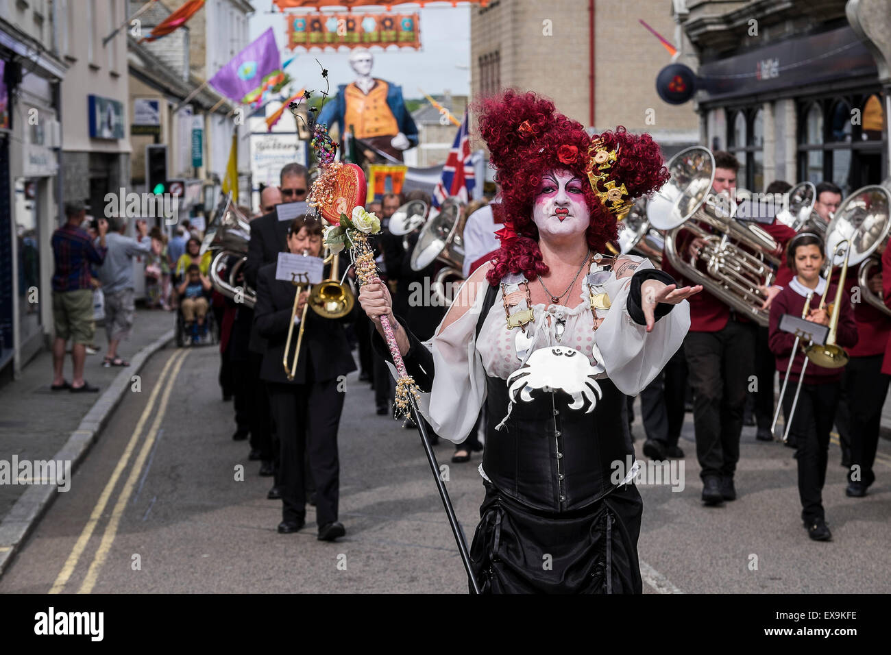 One of the many colourful parades on Mazey Day, part of the Golowan Festival in Penzance, Cornwall. Stock Photo