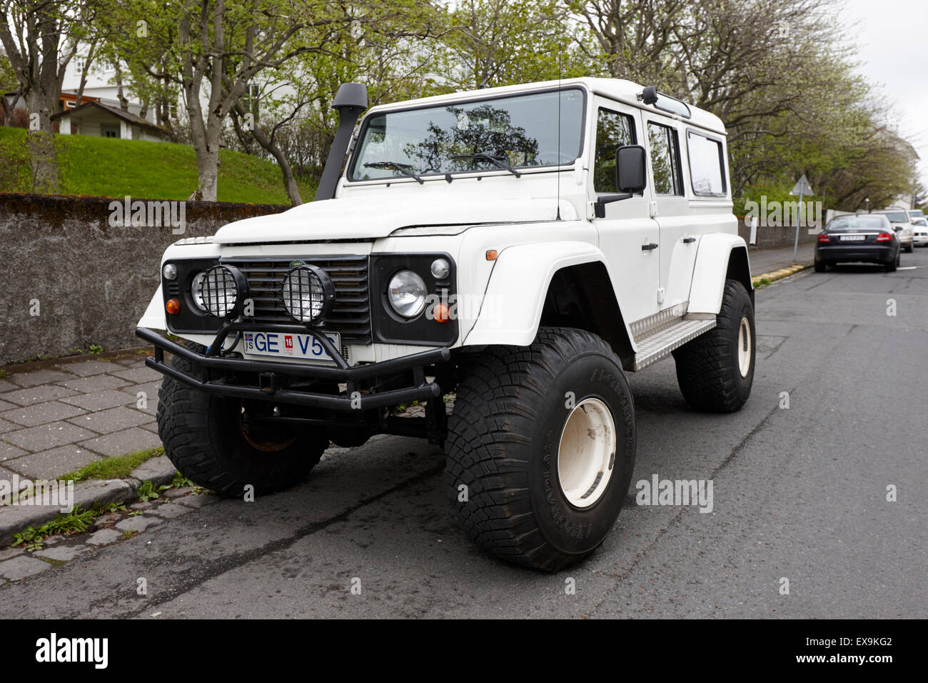 landrover upgraded for off road driving in iceland reykjavik iceland Stock Photo