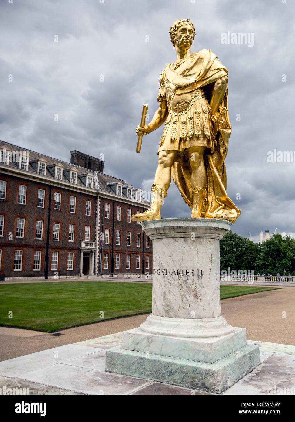 Golden Statue of King Charles the Second as Caesar Royal Hospital Chelsea Home of Chelsea Pensioners  London UK Stock Photo