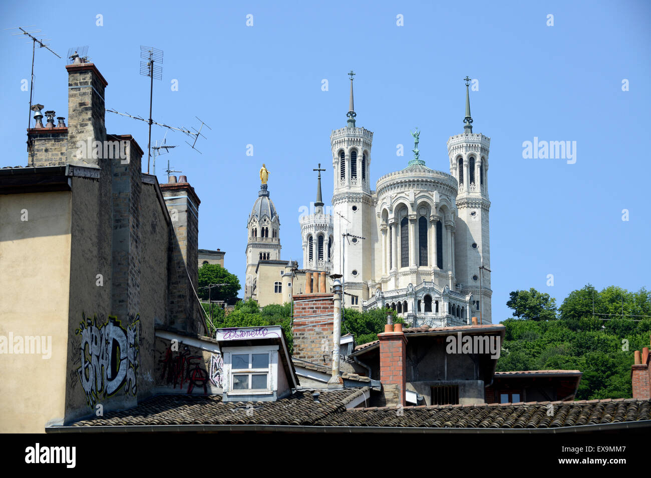 Cathedral Basilica of Notre-Dame de Fourvire in Lyon, France Stock Photo