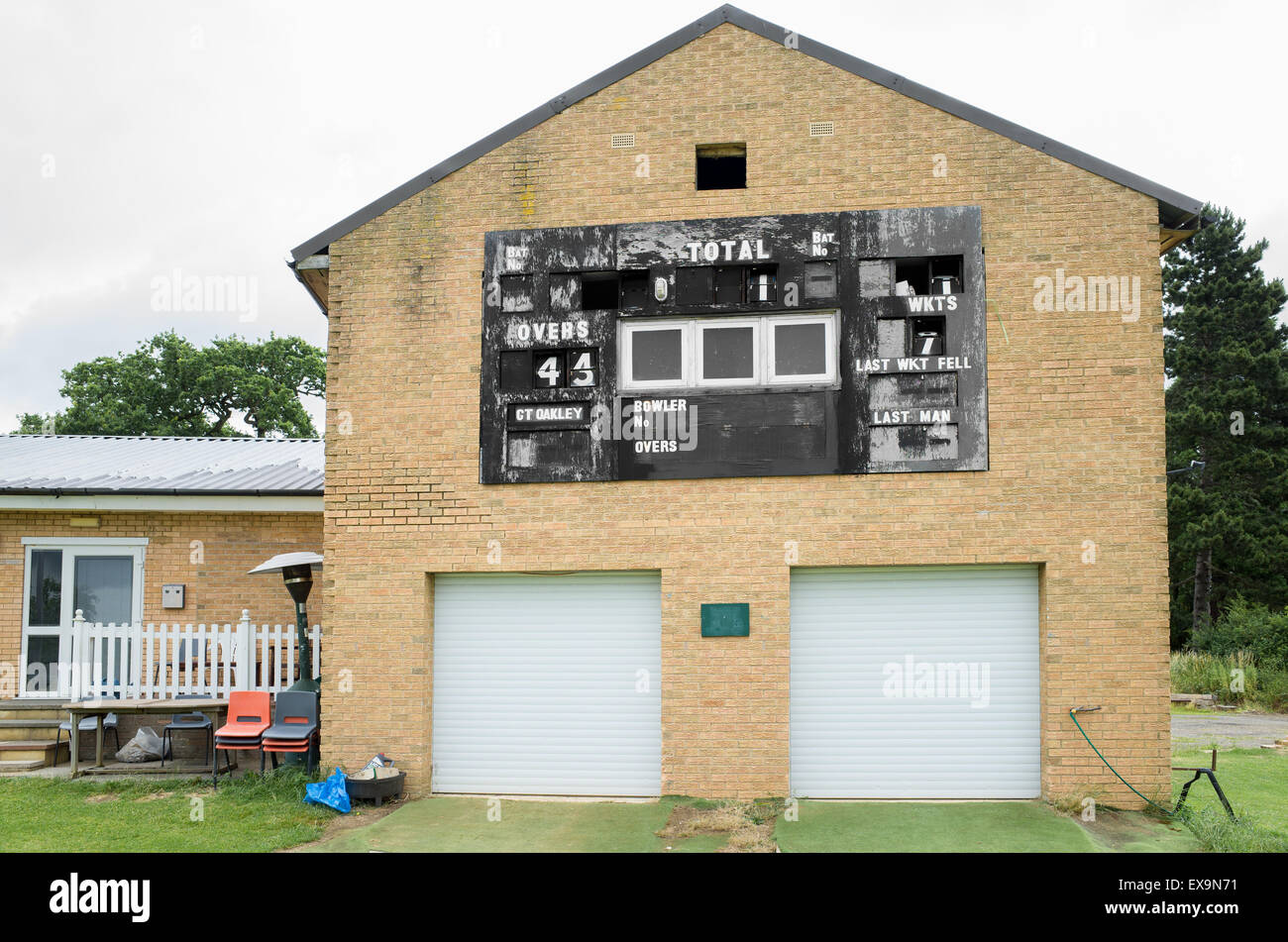 Great Oakley village cricket club building, near Corby, England. Stock Photo