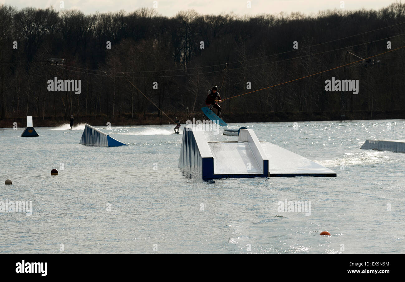 Water ski centre, Langenfeld, North Rhine-Westphalia, Germany. Stock Photo