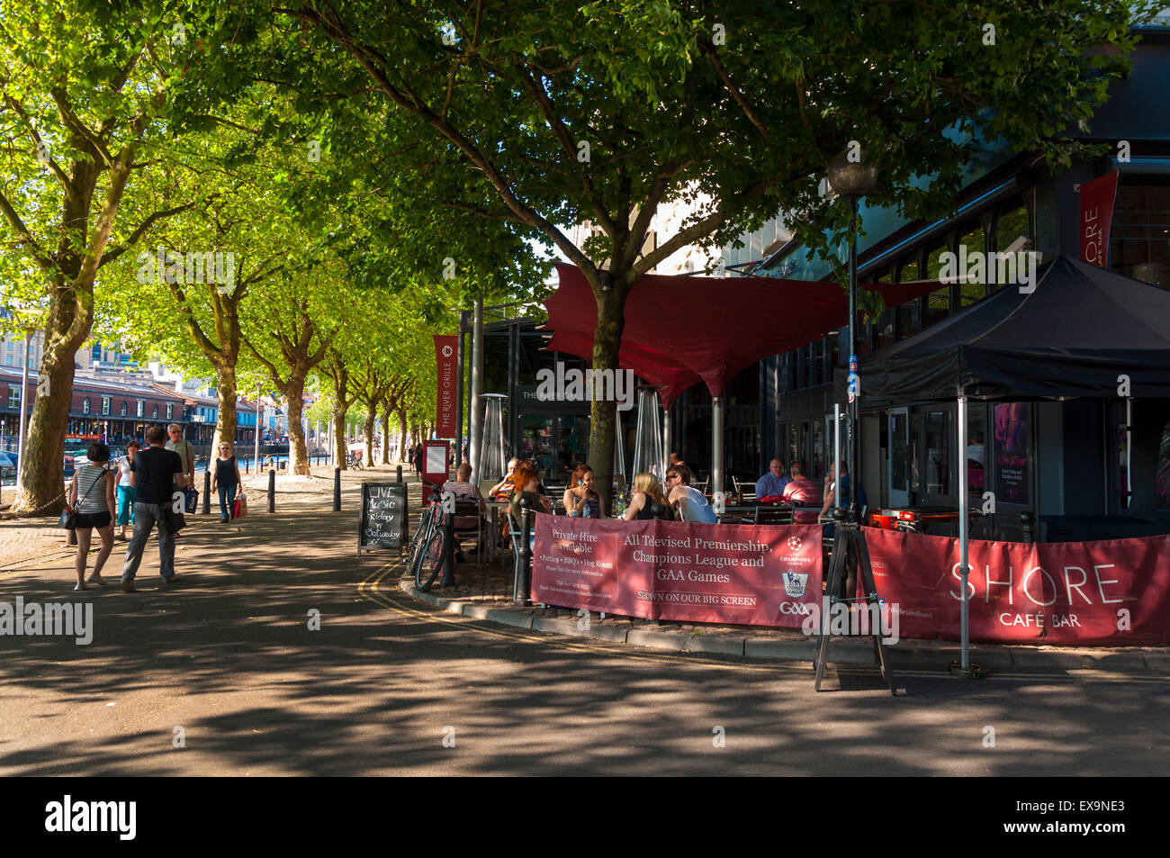 Shore cafe bar and The River Grille, Bristol harbour, England, UK Stock