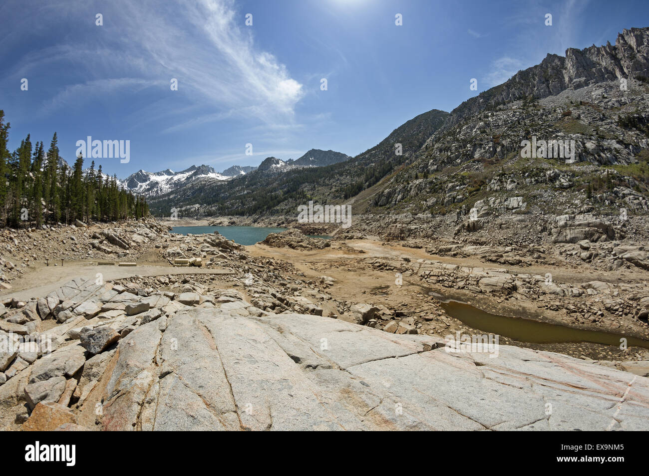 South Lake Reservoir with very low water level because of the California drought Stock Photo