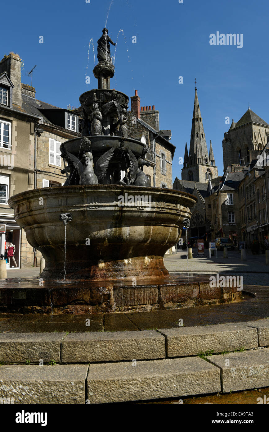 Fountain of La Plomée, Place du Centre, Guingamp, Côtes-d'Armor, Brittany, France Stock Photo