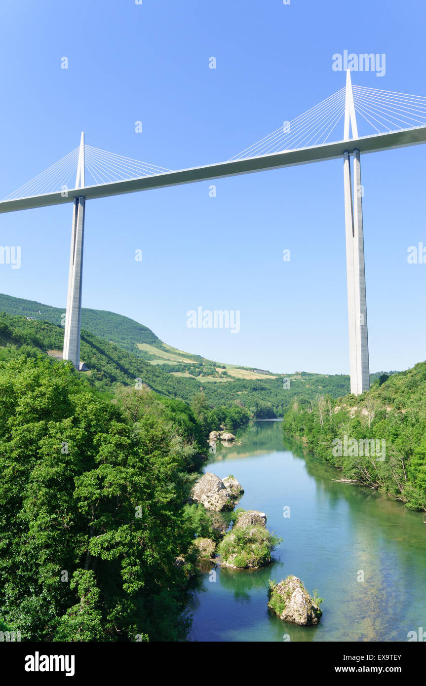 A section of the Millau viaduct or road bridge over the river Tarn near Peyre, Aveyron, France Stock Photo