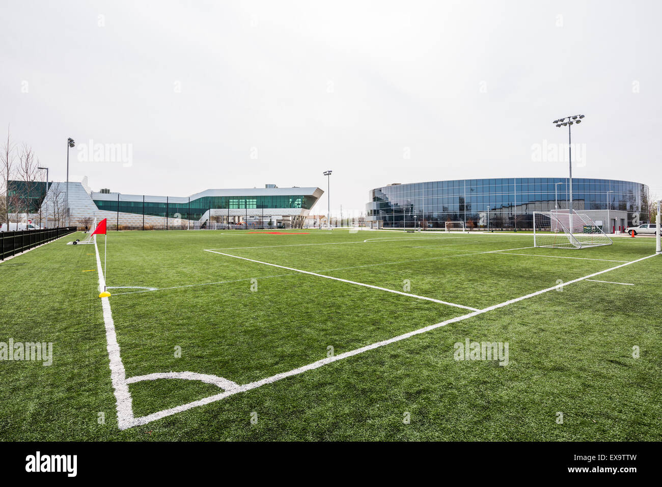 soccer pitch, UNO Charter Schools,  Soccer Academy Elementary and High School, Gage Park, Chicago, Illinois Stock Photo