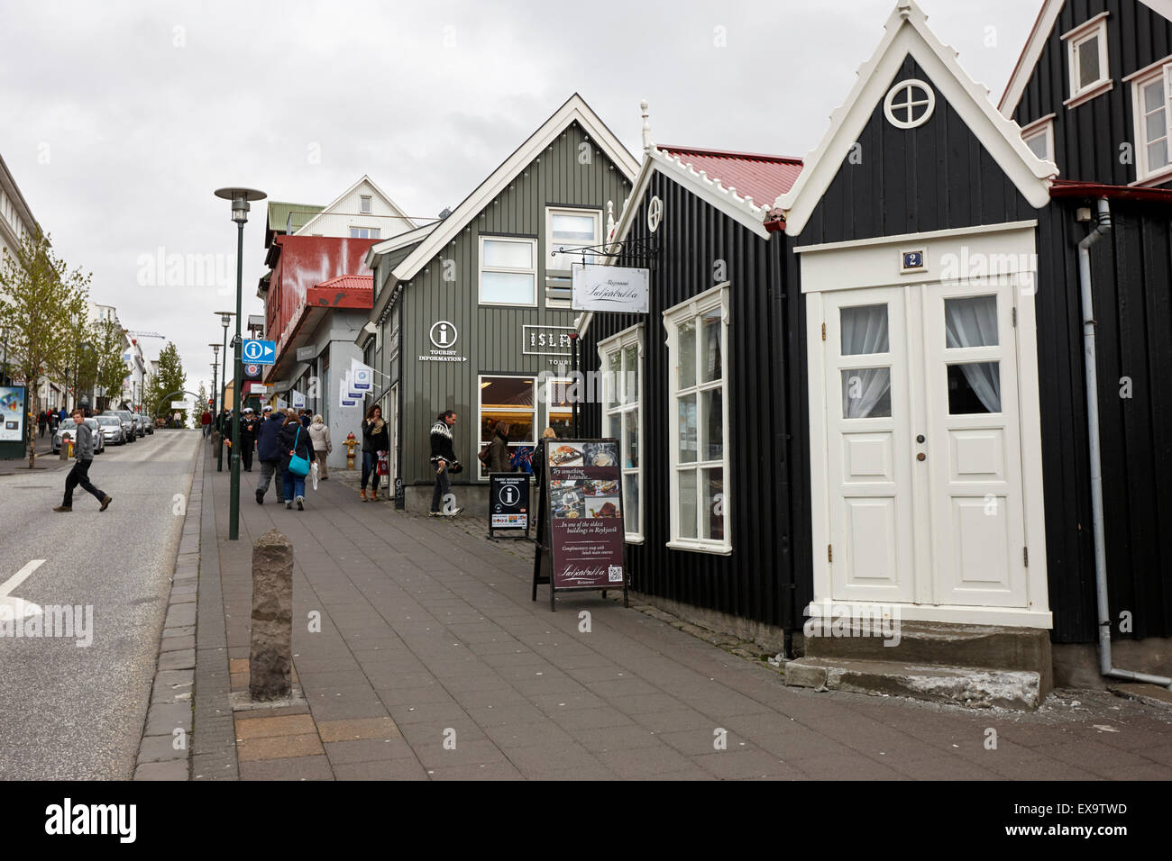 old wood construction artisan souvenir shops and tourist information office on bankastraeti reykjavik iceland Stock Photo