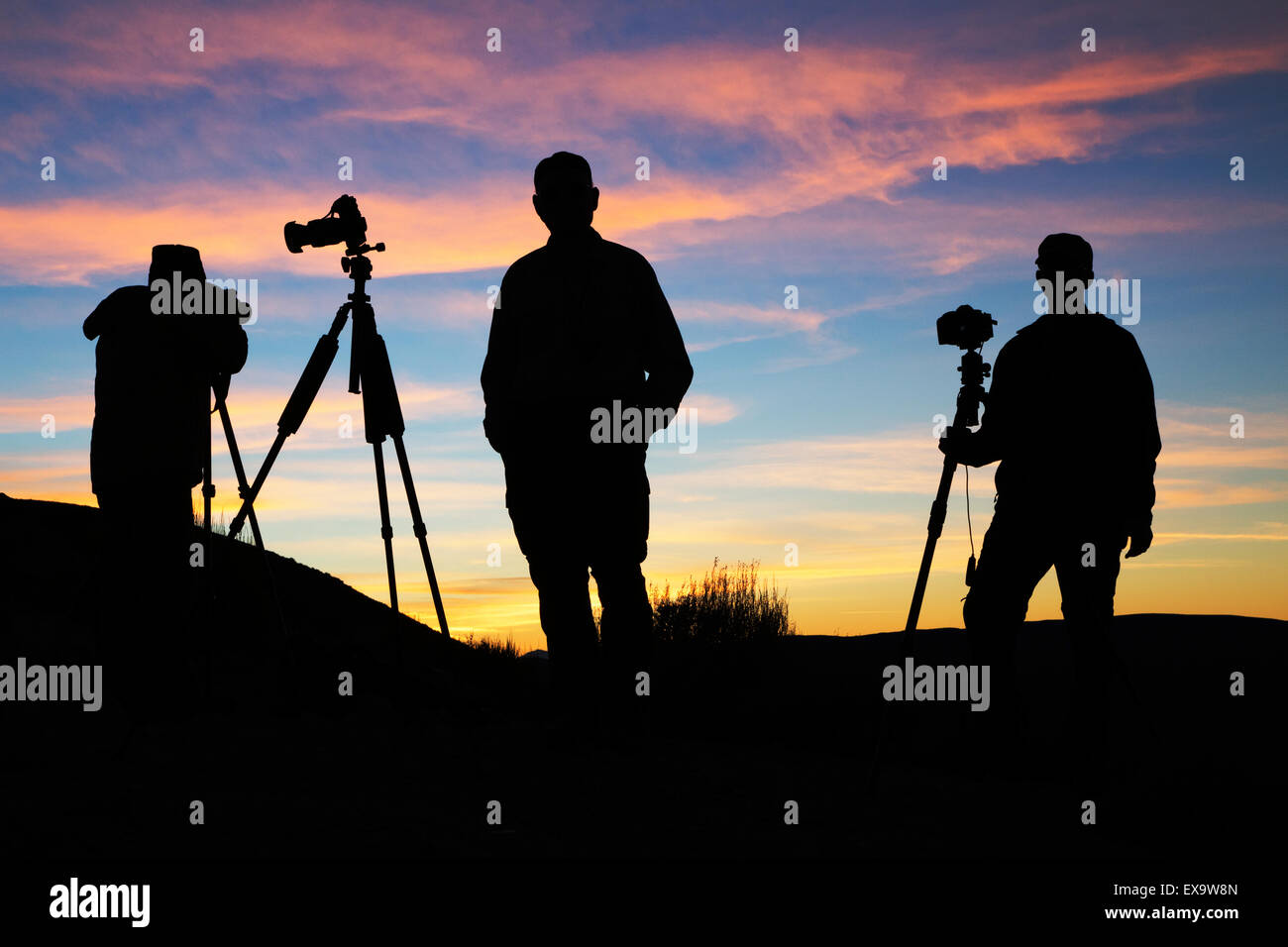 Photographers at Sunset on Aguereberry Point Stock Photo