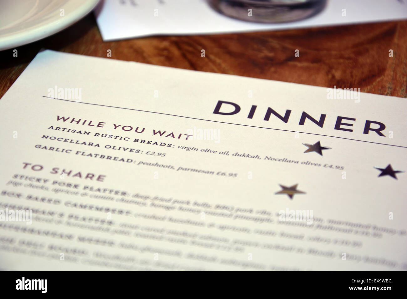 Restaurant Menu list bar for a special occasion Stock Photo Alamy