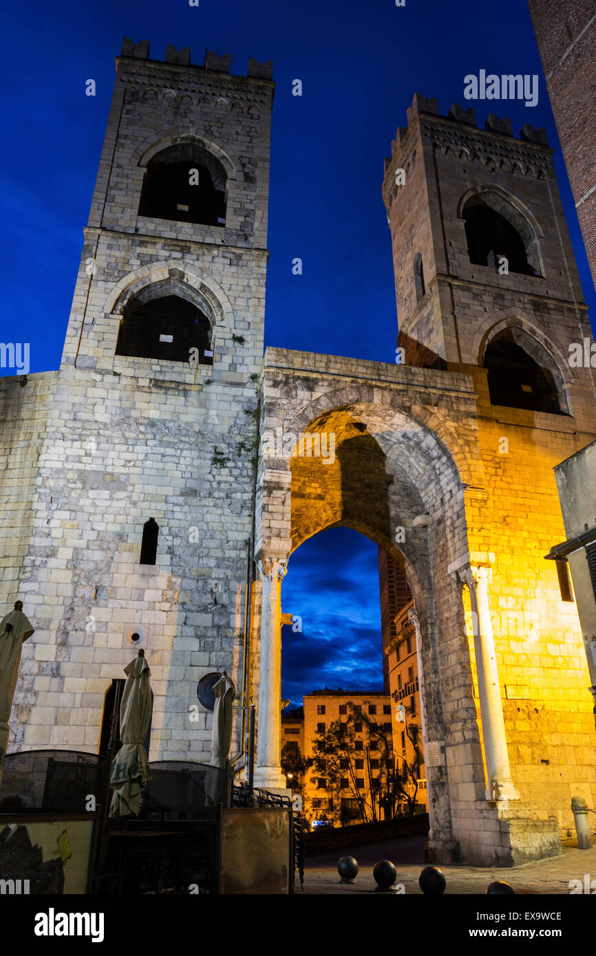 Porta Soprana - twin-tower gate in the city of Genoa in Italy Stock Photo