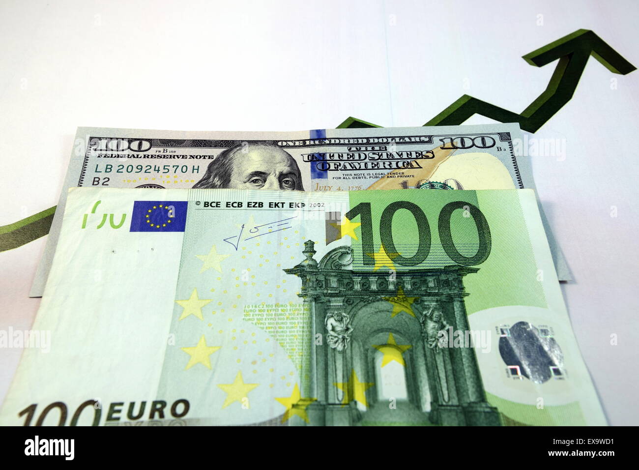 Close up of Various currency notes and coins from different countries ...