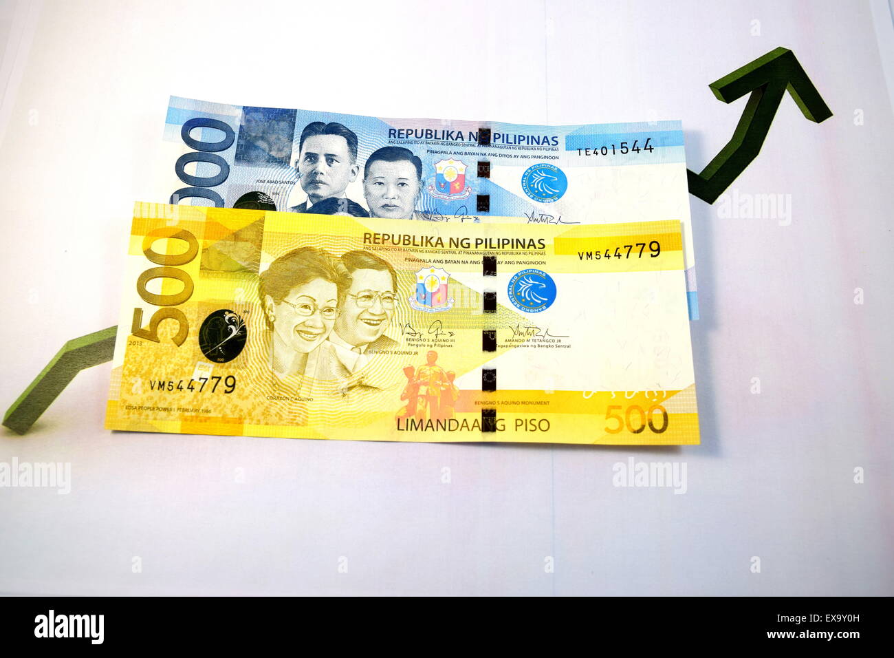 Close up of Various currency notes and coins from different countries ...