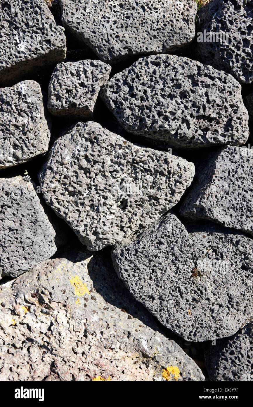 dry stone wall made of volcanic rocks reykjavik iceland Stock Photo