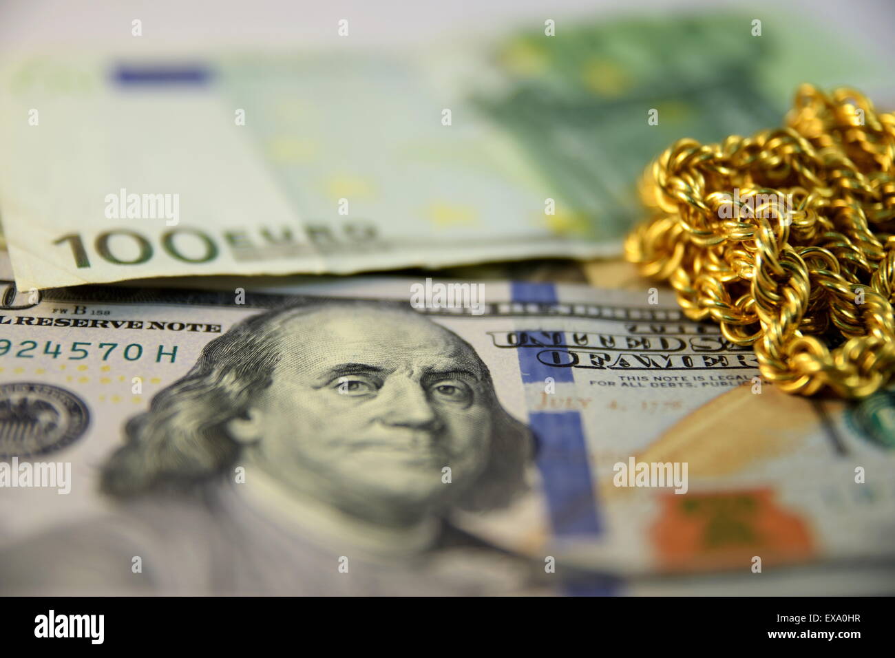 Close up of Various currency notes and coins from different countries ...