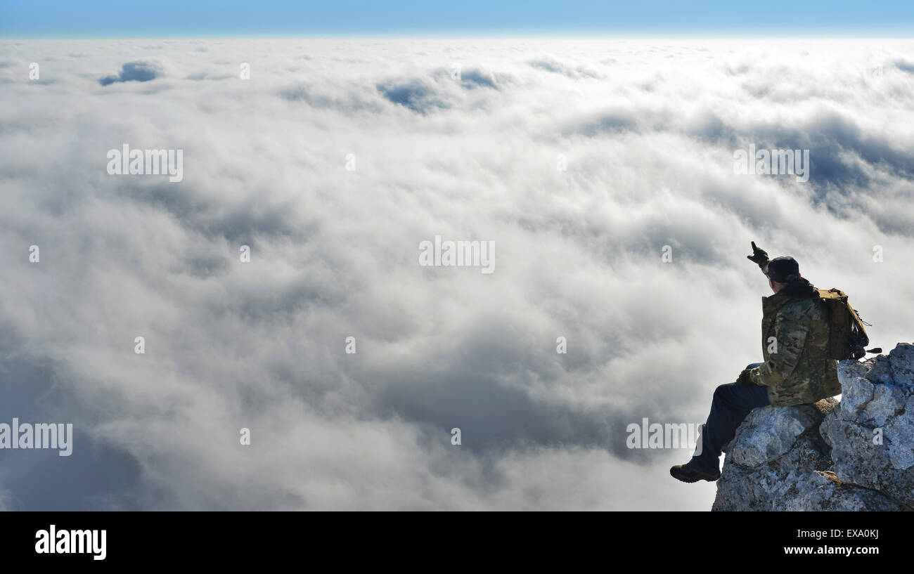 Travel background (above the clouds) Stock Photo